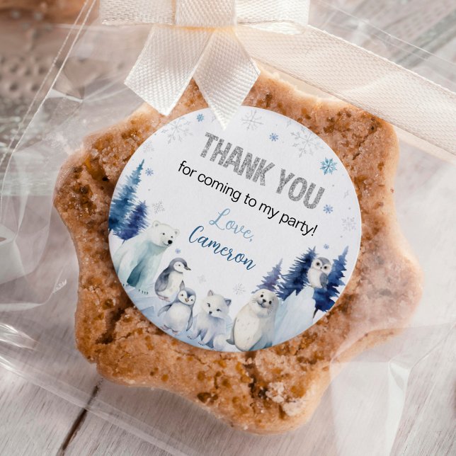 Adesivo Redondo Aniversário de inverno de animais árcticos (Criador carregado)