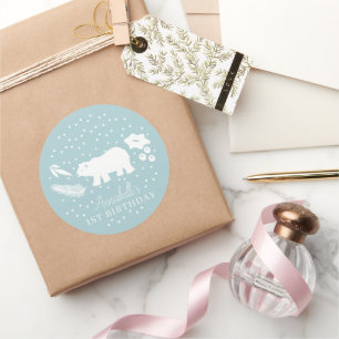 Adesivo Redondo Aniversário de inverno do Polar Bear Blue