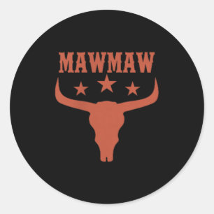 Adesivo Redondo Aniversário de Mawmaw Cowboy Western Rodeo Caveira