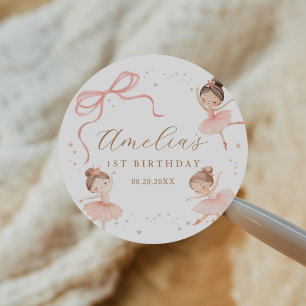 Adesivo Redondo Aniversário de Menina Bailarina Coquete Rosa Elega
