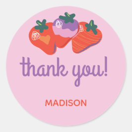 Adesivo Redondo Aniversário de Morango Especial de Berry - Rosa