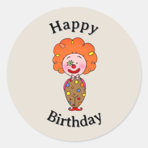 Adesivo Redondo Aniversário de Palhaço de Desenho Animado Feliz e
