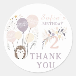 Adesivo Redondo Aniversário de Pastel Boho Hedgehog e Balões