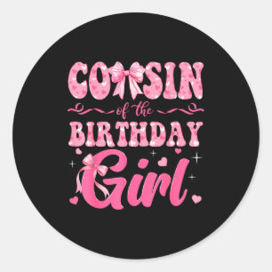 Adesivo Redondo Aniversário de Prima Família Rosa Coquette