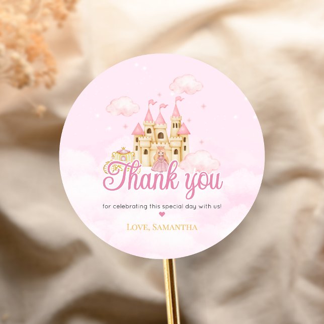Adesivo Redondo Aniversário de Princesa (Four Ever Princess Birthday Party Sticker)