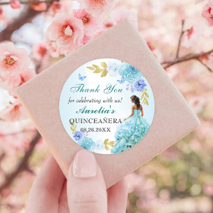 Adesivo Redondo Aniversário de Quinceanera Azul Escamudo