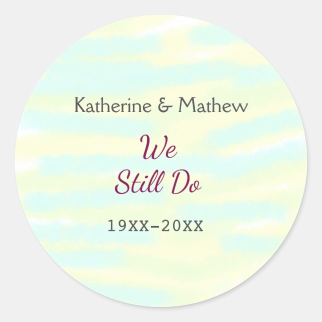 Adesivo Redondo Aniversário de renovação de Vow do greenpastel ama (Frente)