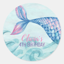 Adesivo Redondo Aniversário de sereia em aquarela