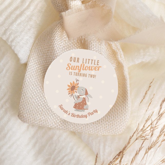 Adesivo Redondo Aniversário de Sunflower Bunny Rabbit (Criador carregado)