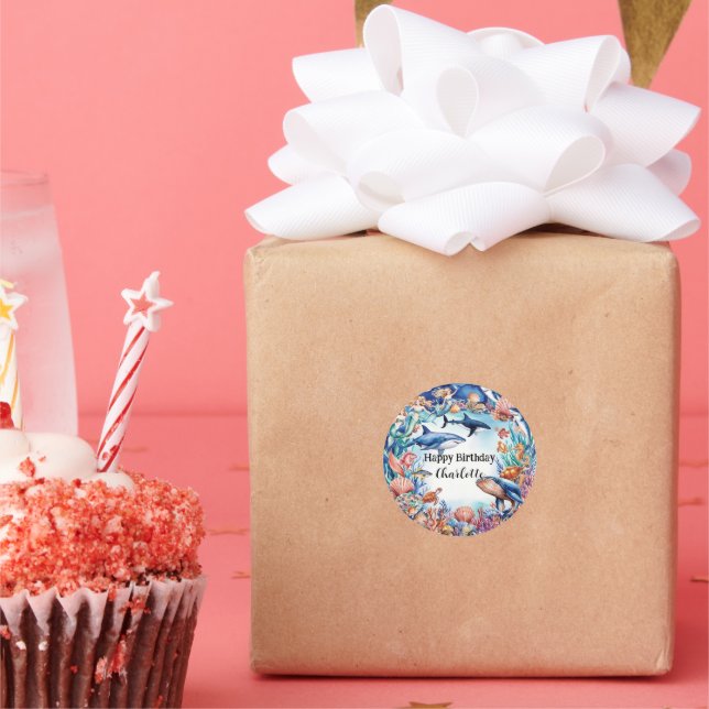 Adesivo Redondo aniversário de tartaruga arco-íris (Festa)