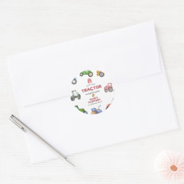 Adesivo Redondo Aniversário de trator aquarela de qualquer idade