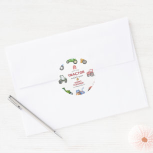 Adesivo Redondo Aniversário de trator aquarela de qualquer idade