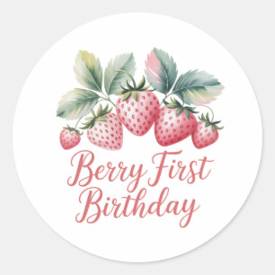 Adesivo Redondo Aniversário de um ano da Berry Morango Um Doce Fru
