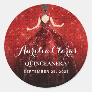 Adesivo Redondo Aniversário de Vestido da Princesa Vermelha Elegan
