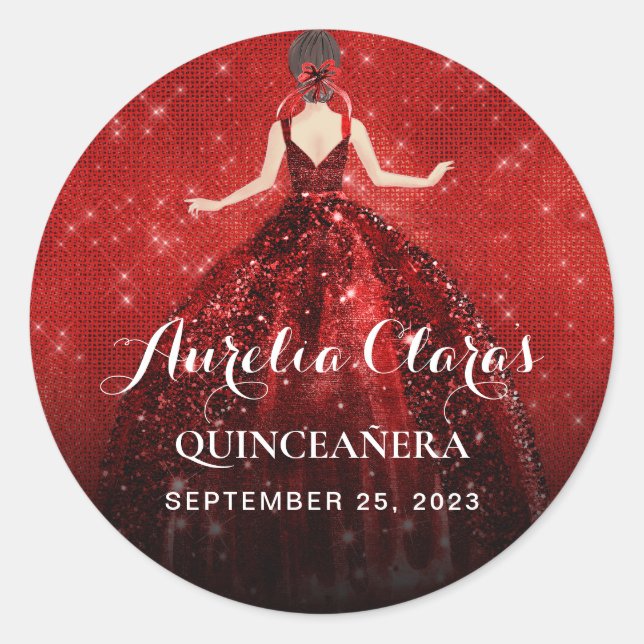 Adesivo Redondo Aniversário de Vestido da Princesa Vermelha Elegan (Frente)