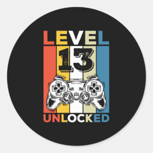 Adesivo Redondo Aniversário Desbloqueado Nível 13 13 Jogos Vintage