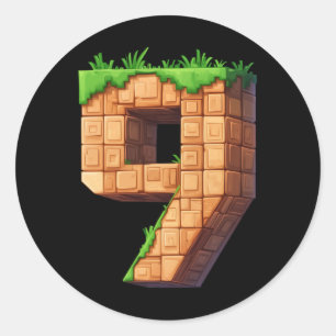 Adesivo Redondo Aniversário Divertido de 9 Anos Número 9 Video Gam