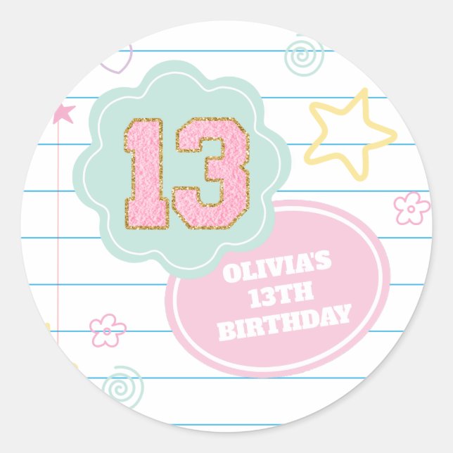 Adesivo Redondo Aniversário do 13 do notebook com patch pastel de  (Frente)