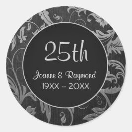 Adesivo Redondo Aniversário do 25 do Silver Damask - Personalizar