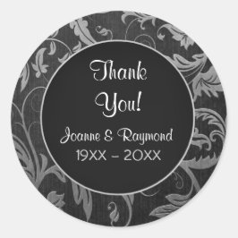 Adesivo Redondo Aniversário do 25 Silver Damask - Obrigado