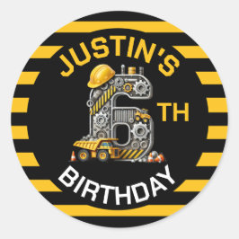 Adesivo Redondo Aniversário do 6 de Construção de Cuja Construção