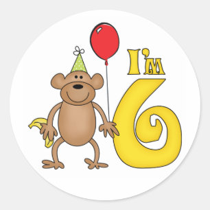 Adesivo Redondo Aniversário do 6 de Macaco Engraçado