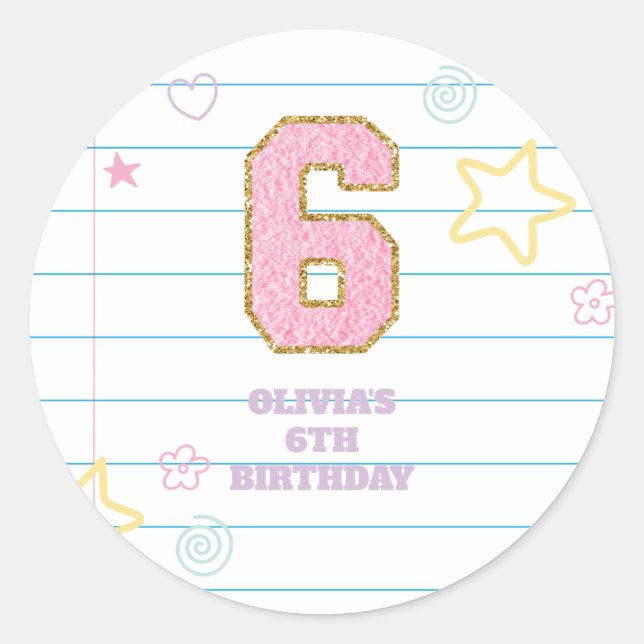 Adesivo Redondo Aniversário do 6 do notebook com patch pastel de p (Frente)