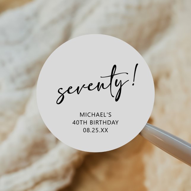 Adesivo Redondo Aniversário do 70 de Quarto Branco e Preto (Criador carregado)