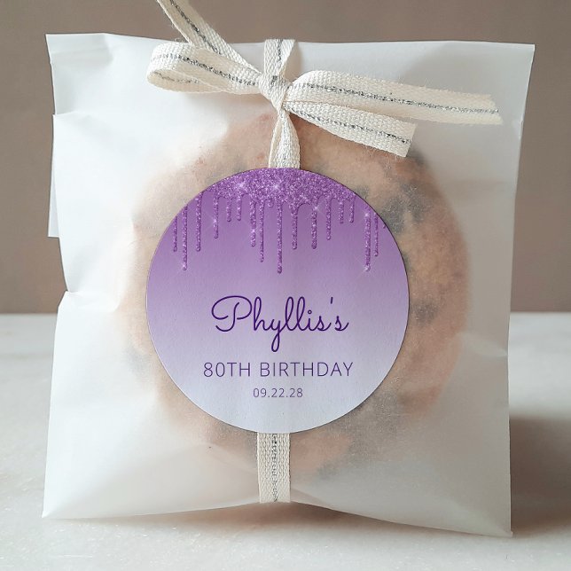 Adesivo Redondo Aniversário do 80 de Derramamento de Leve Roxo (Criador carregado)