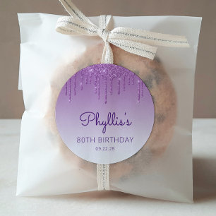 Adesivo Redondo Aniversário do 80 de Derramamento de Lixo Roxo