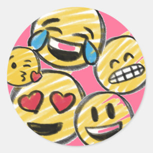 Adesivo Redondo Aniversário do Adolescente de Cartoon Doodle Emoji