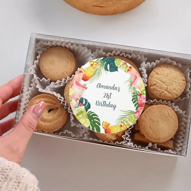 Adesivo Redondo Aniversário do Adulto do Partido da Piscina das Be (Tropical Fruit Drinks Pool Party Adult Birthday Classic Round Sticker)