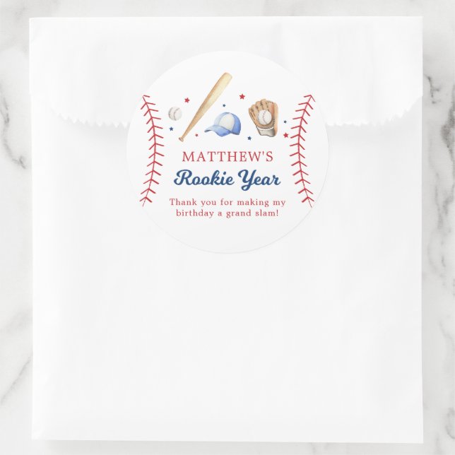 Adesivo Redondo Aniversário do Ano do Baseball Rookie Obrigado (Bolsa)