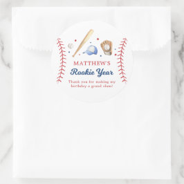 Adesivo Redondo Aniversário do Ano do Baseball Rookie Obrigado
