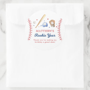 Adesivo Redondo Aniversário do Ano do Baseball Rookie Obrigado