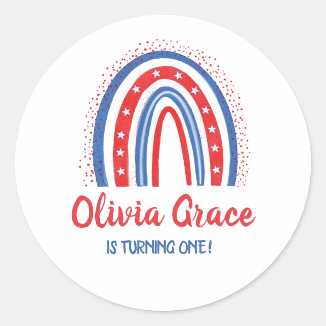 Adesivo Redondo Aniversário do Arco-Íris do dia 4 de julho (Frente)