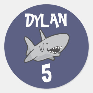 Adesivo Redondo Aniversário do Azul-Tubarão-Bebê
