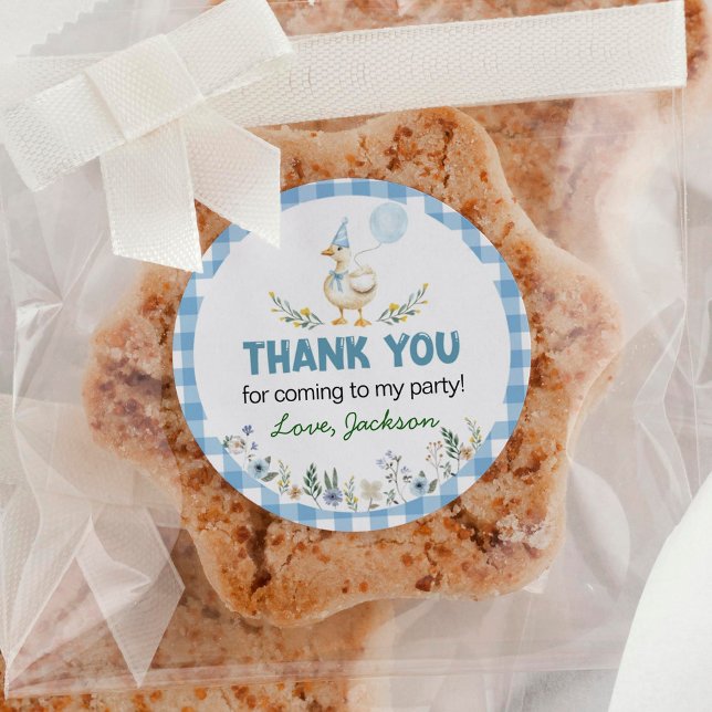 Adesivo Redondo Aniversário do Balão Azul de Ganso bobo (Criador carregado)