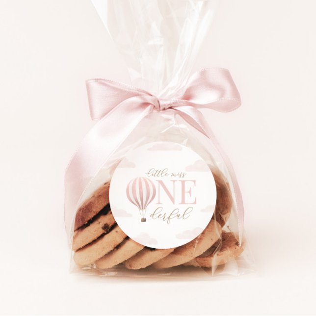 Adesivo Redondo Aniversário do Balão de Ar Quente da Menina Onelin (Criador carregado)