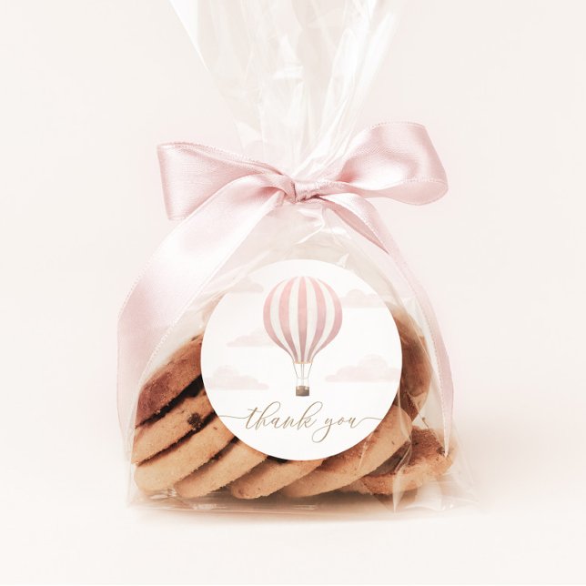 Adesivo Redondo Aniversário do Balão de Ar Quente Rosa (Criador carregado)