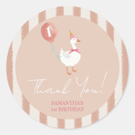 Adesivo Redondo Aniversário do Balão Rosa-Rosa-Bobo - Obrigado