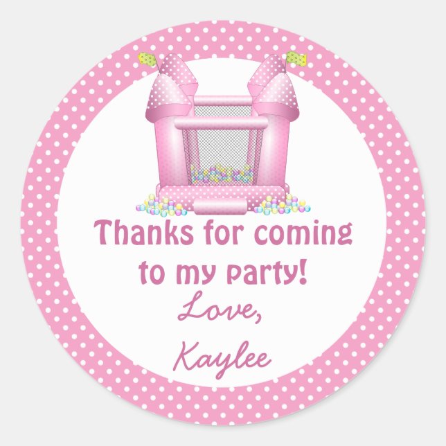 Adesivo Redondo Aniversário do Big Bouncy Bouncy House Obrigado St (Frente)