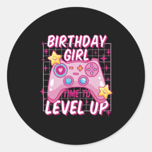 Adesivo Redondo Aniversário do Birthday Girl Time to Level Up Vide
