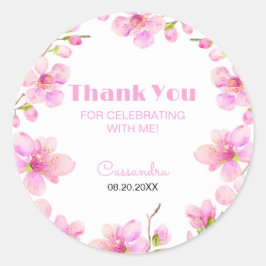 Adesivo Redondo Aniversário do Blossom Sakura do Pastel Rosa