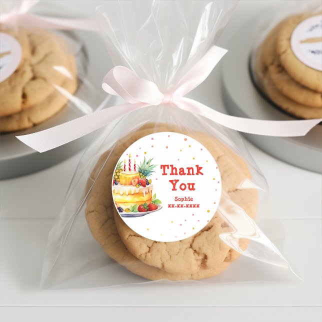 Adesivo Redondo aniversário do bolo de aniversário da Fruta (Criador carregado)