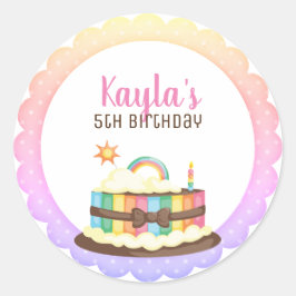 Adesivo Redondo Aniversário do bolo do arco-íris