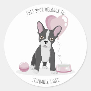 Adesivo Redondo Aniversário do Bulldog Francês Este Livro Pertence