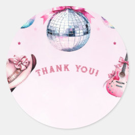 Adesivo Redondo Aniversário do Cactus Party Cowboy do Violão Rosa