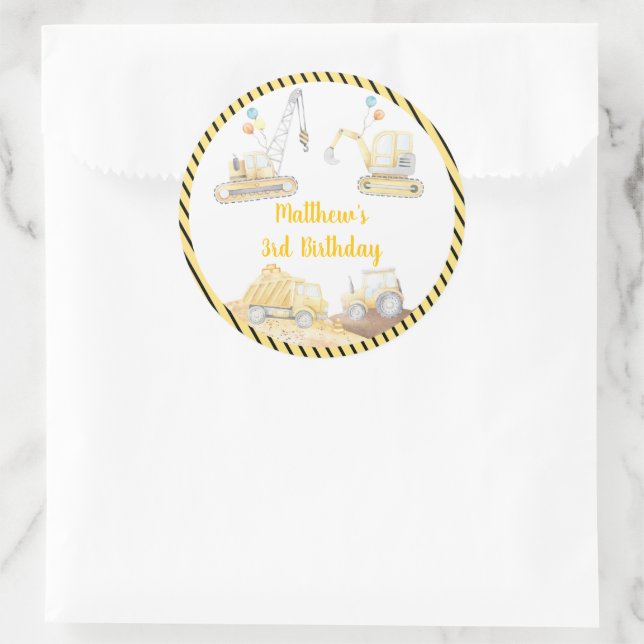 Adesivo Redondo Aniversário do Caminhão de Despejo de Construção (Bolsa)