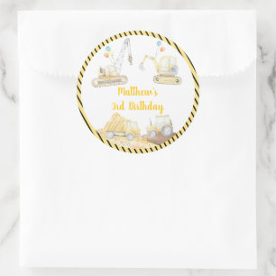 Adesivo Redondo Aniversário do Caminhão de Despejo de Construção